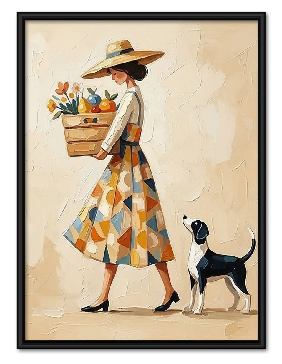 Fashionable Woman Walking Dog Wall Art 1
