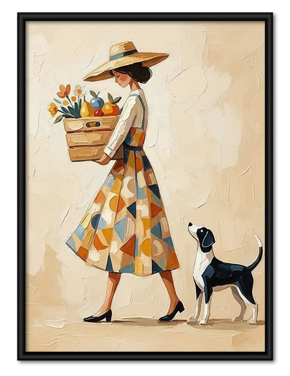 Fashionable Woman Walking Dog Wall Art