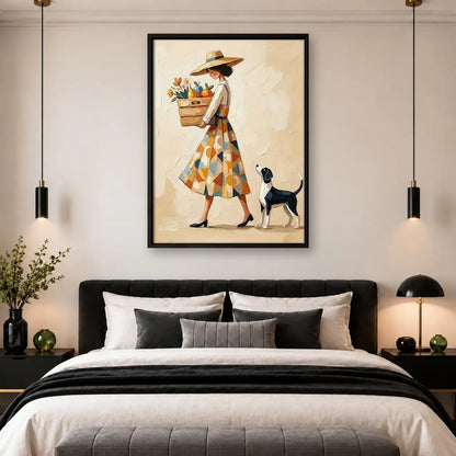 Fashionable Woman Walking Dog Wall Art 4