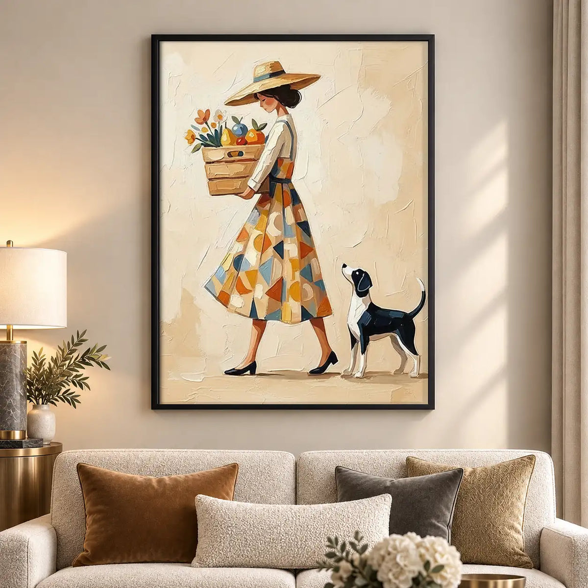 Fashionable Woman Walking Dog Wall Art 5