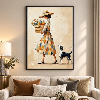 Fashionable Woman Walking Dog Wall Art 5