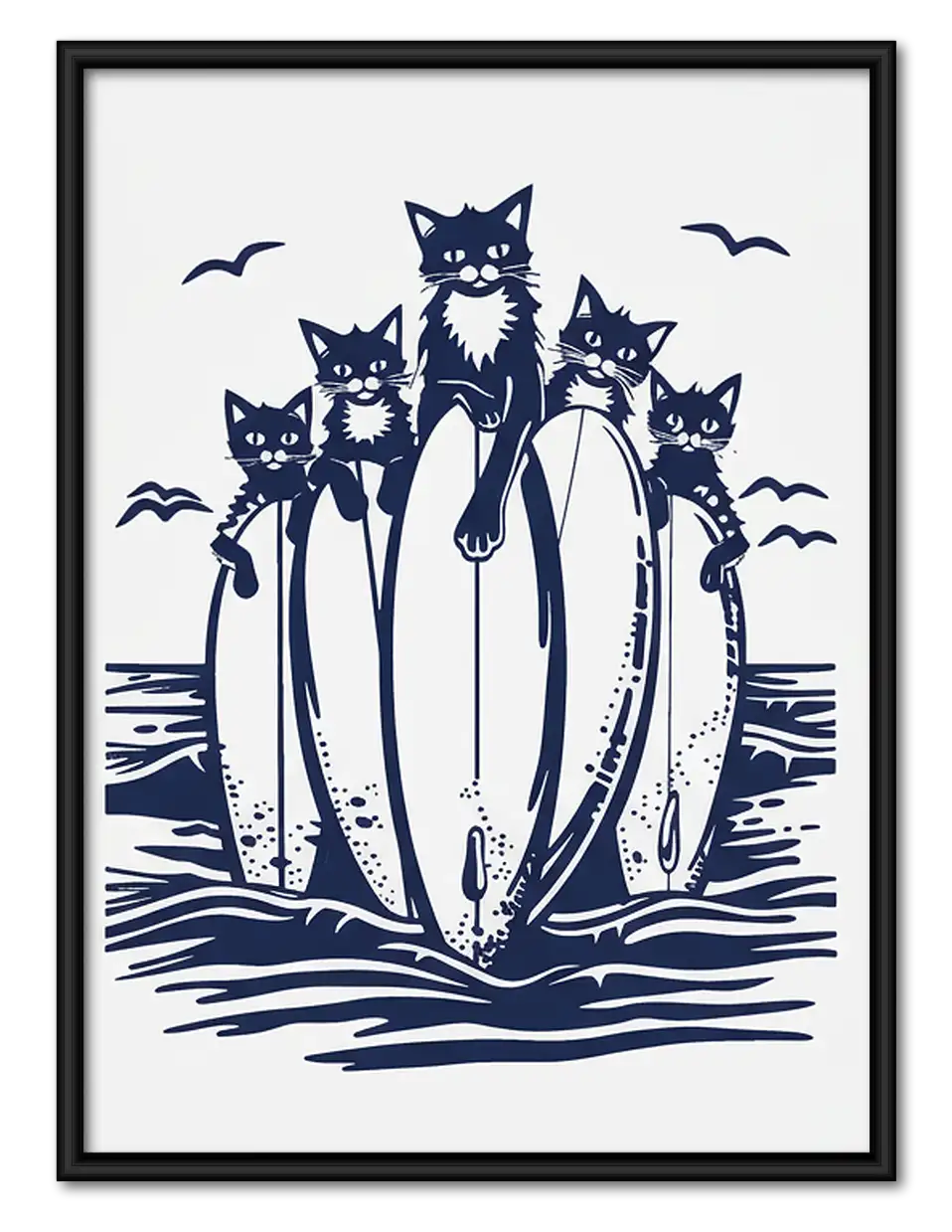 Five Cats Riding a Wave Wall Art 1