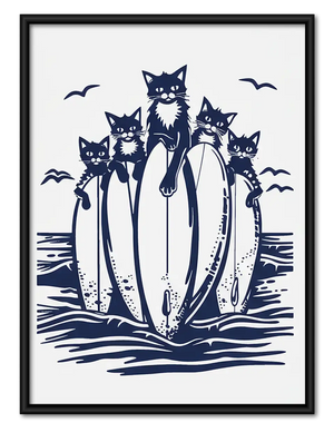 Five Cats Riding a Wave Wall Art