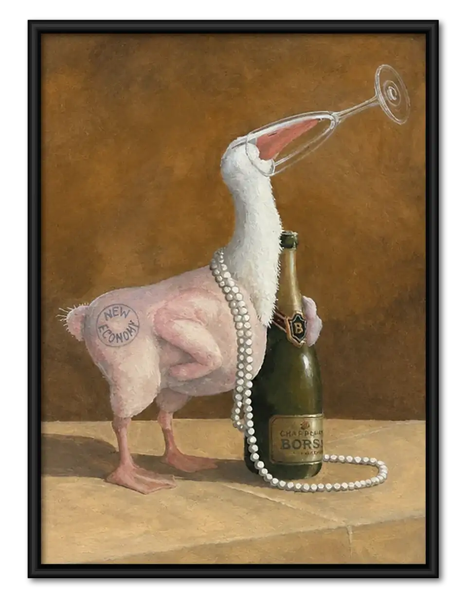 Flamingo Calling with Champagne Wall Art 1