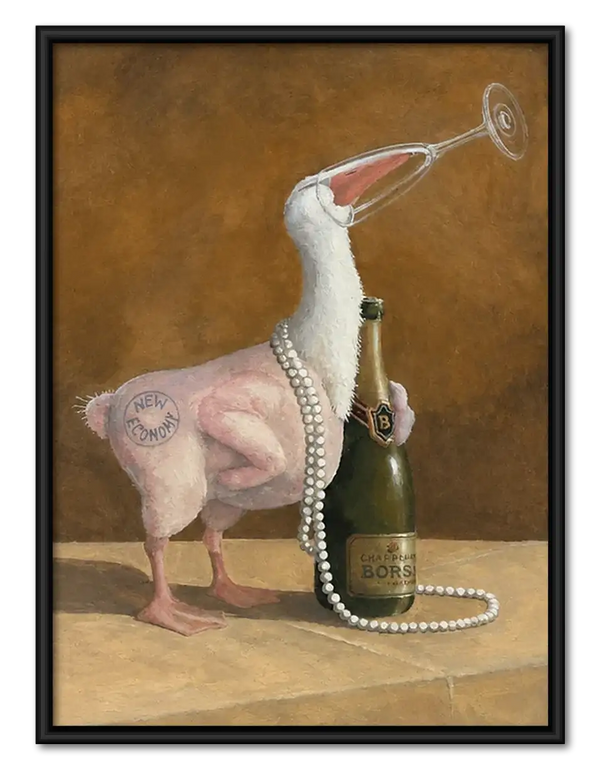Flamingo Calling with Champagne Wall Art