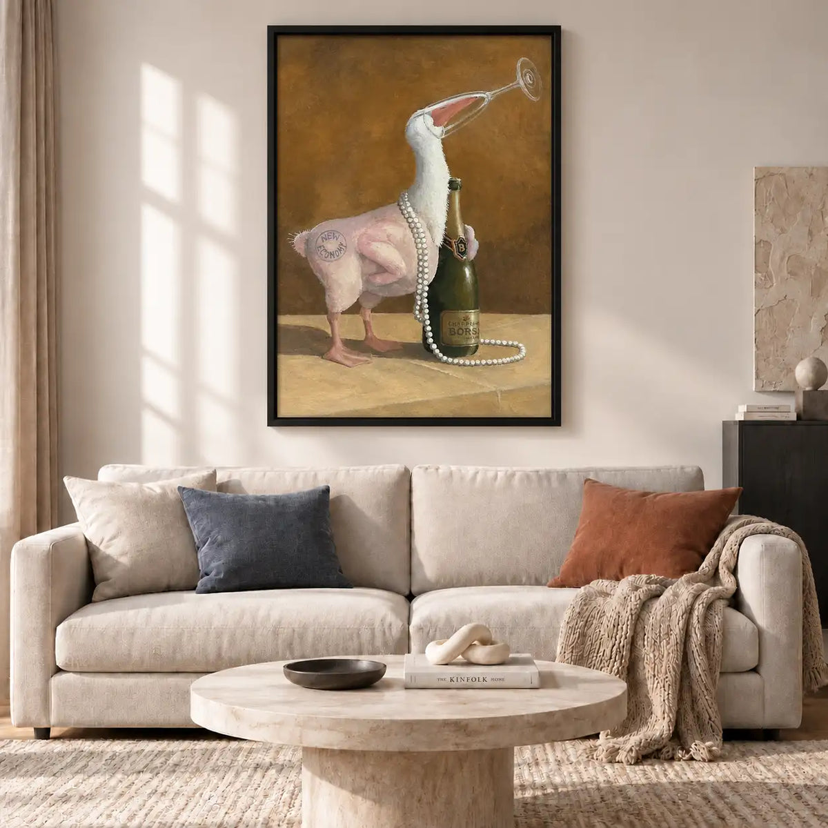 Flamingo Calling with Champagne Wall Art 2