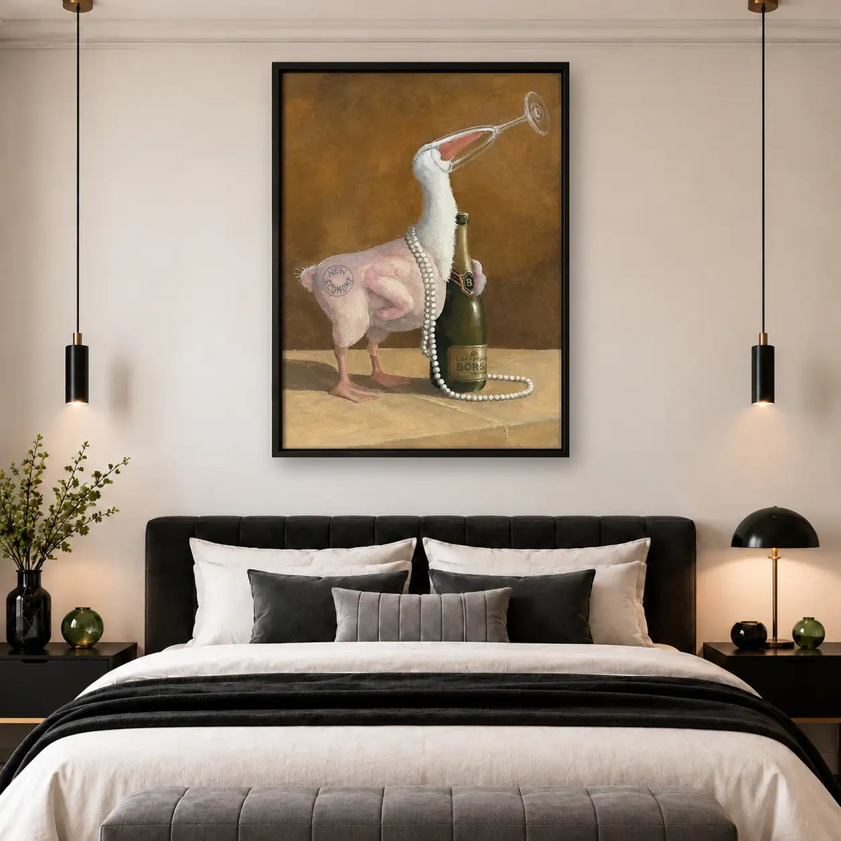 Flamingo Calling with Champagne Wall Art 4