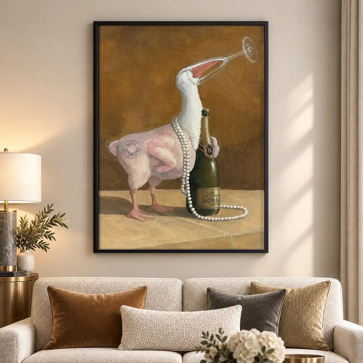 Flamingo Calling with Champagne Wall Art 5