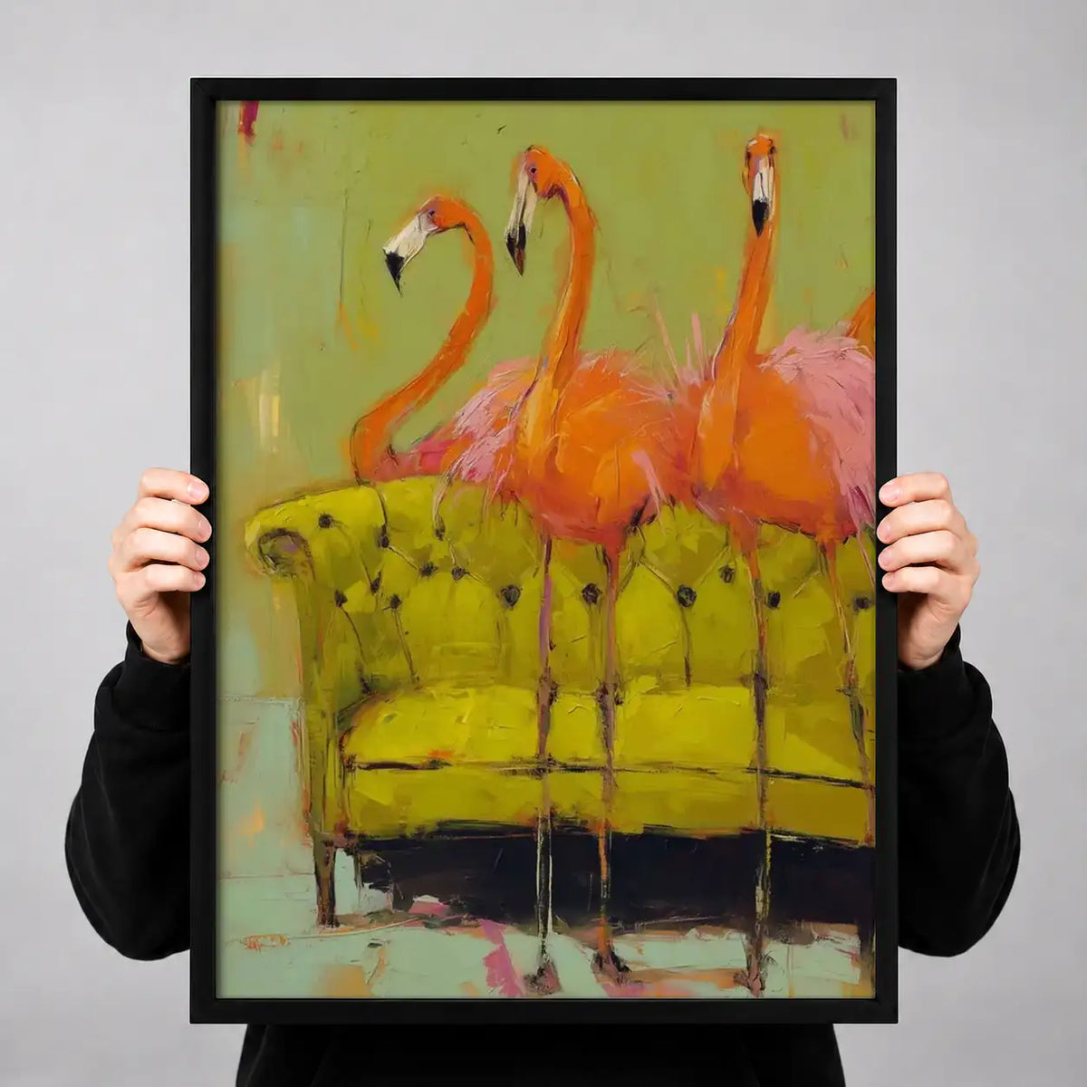 Flamingo Friends on Green Sofa Wall Art 3