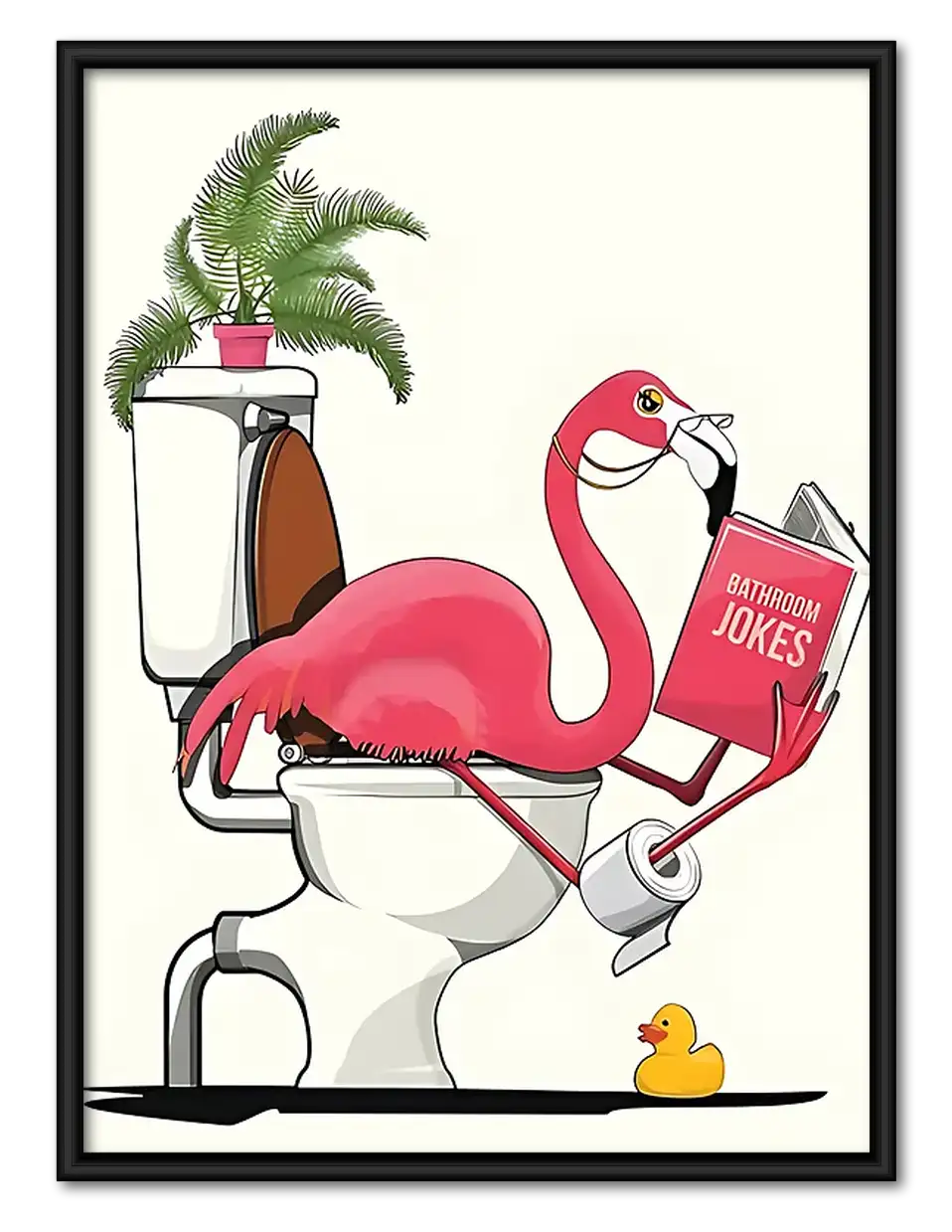 Flamingo Reading in Bathroom Wall Art 1