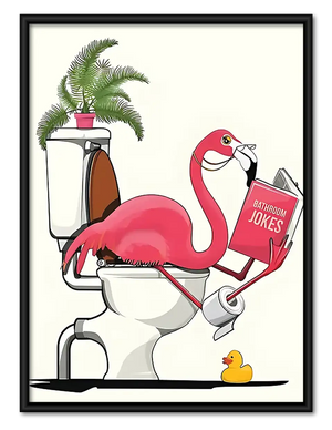 Flamingo Reading in Bathroom Wall Art