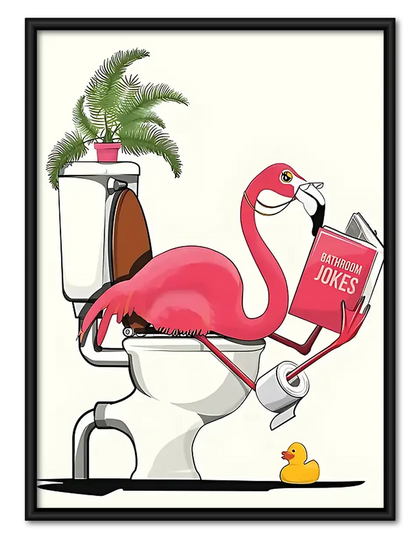 Flamingo Reading in Bathroom Wall Art