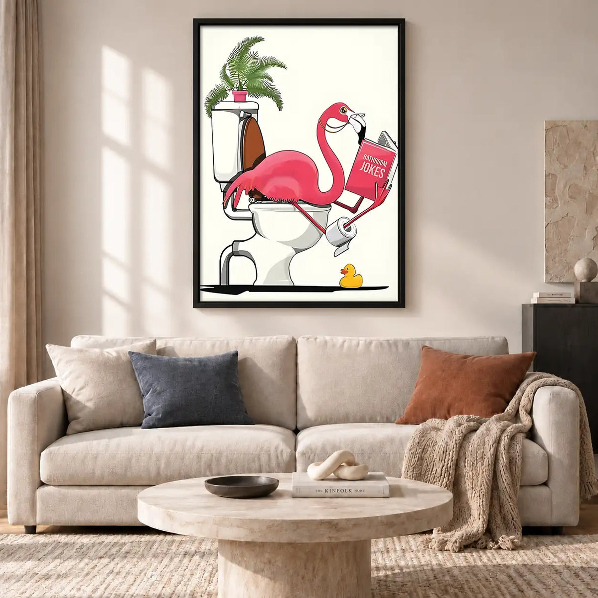 Flamingo Reading in Bathroom Wall Art 2