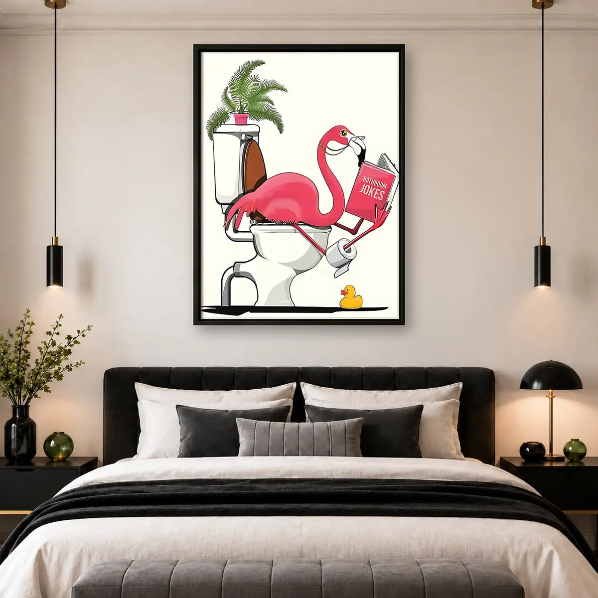 Flamingo Reading in Bathroom Wall Art 4