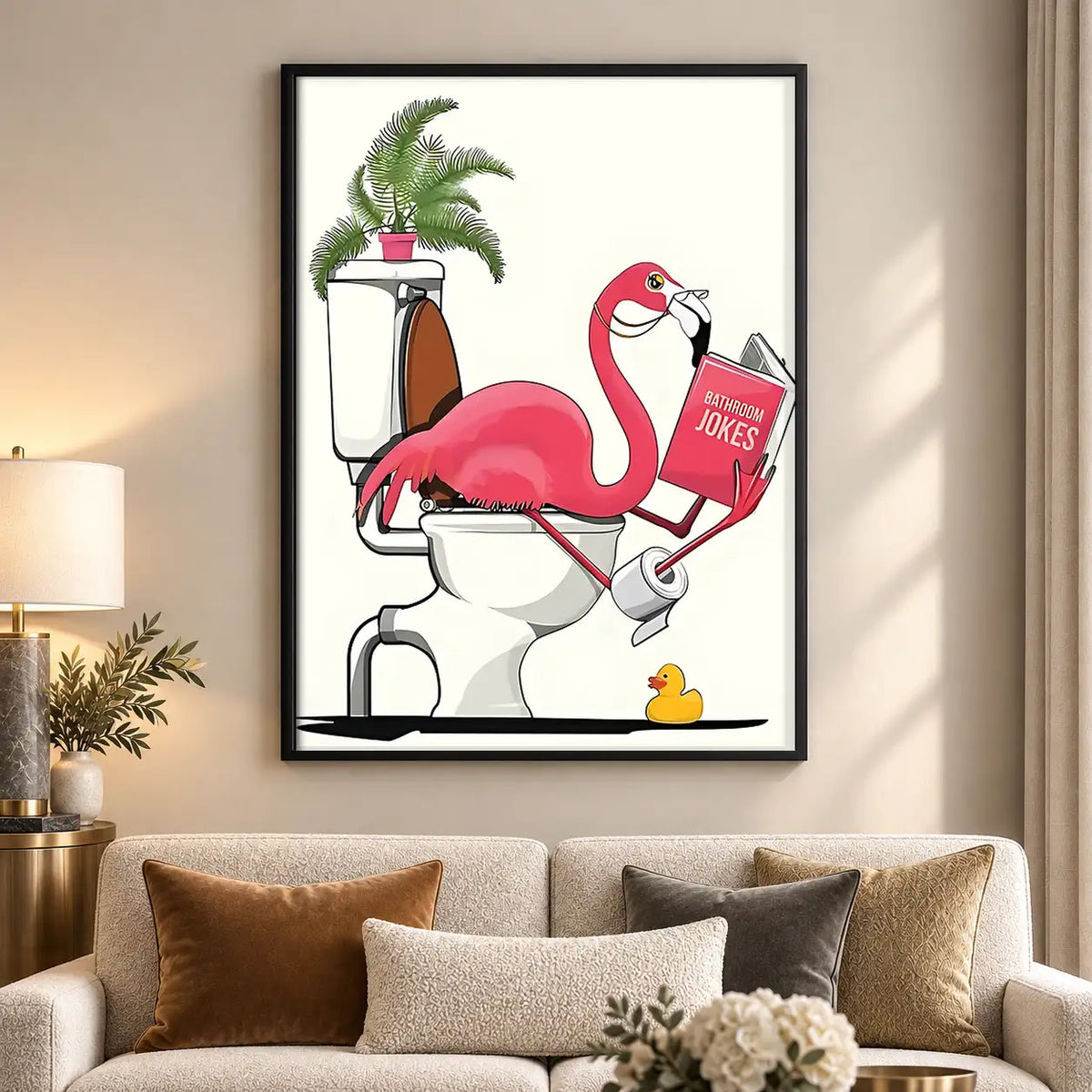 Flamingo Reading in Bathroom Wall Art 5
