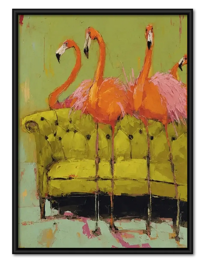 Flamingos on Vintage Sofa Wall Art
