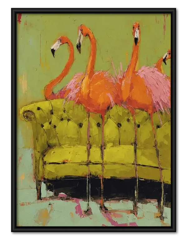 Flamingos on Vintage Sofa Wall Art