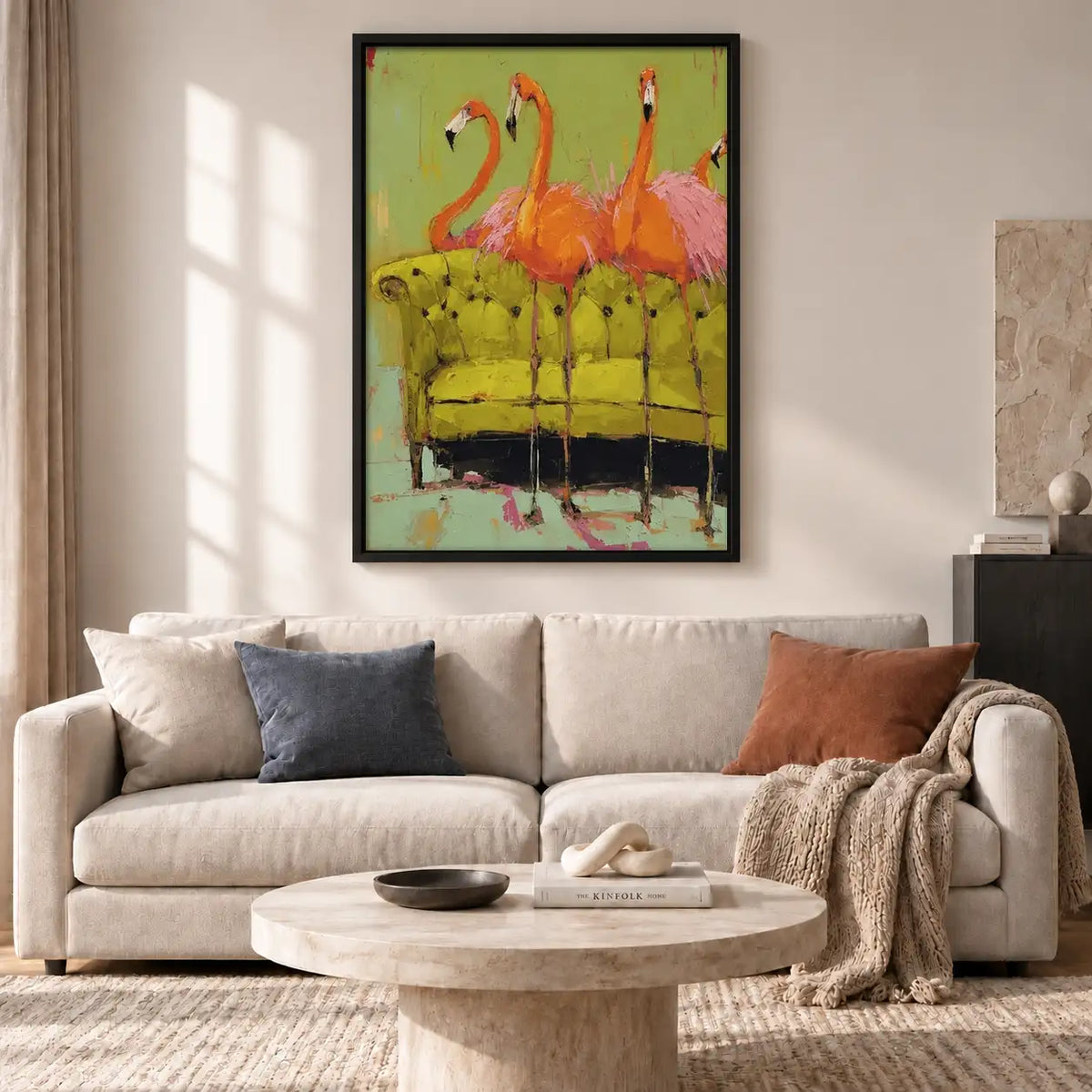 Flamingos on Vintage Sofa Wall Art 2