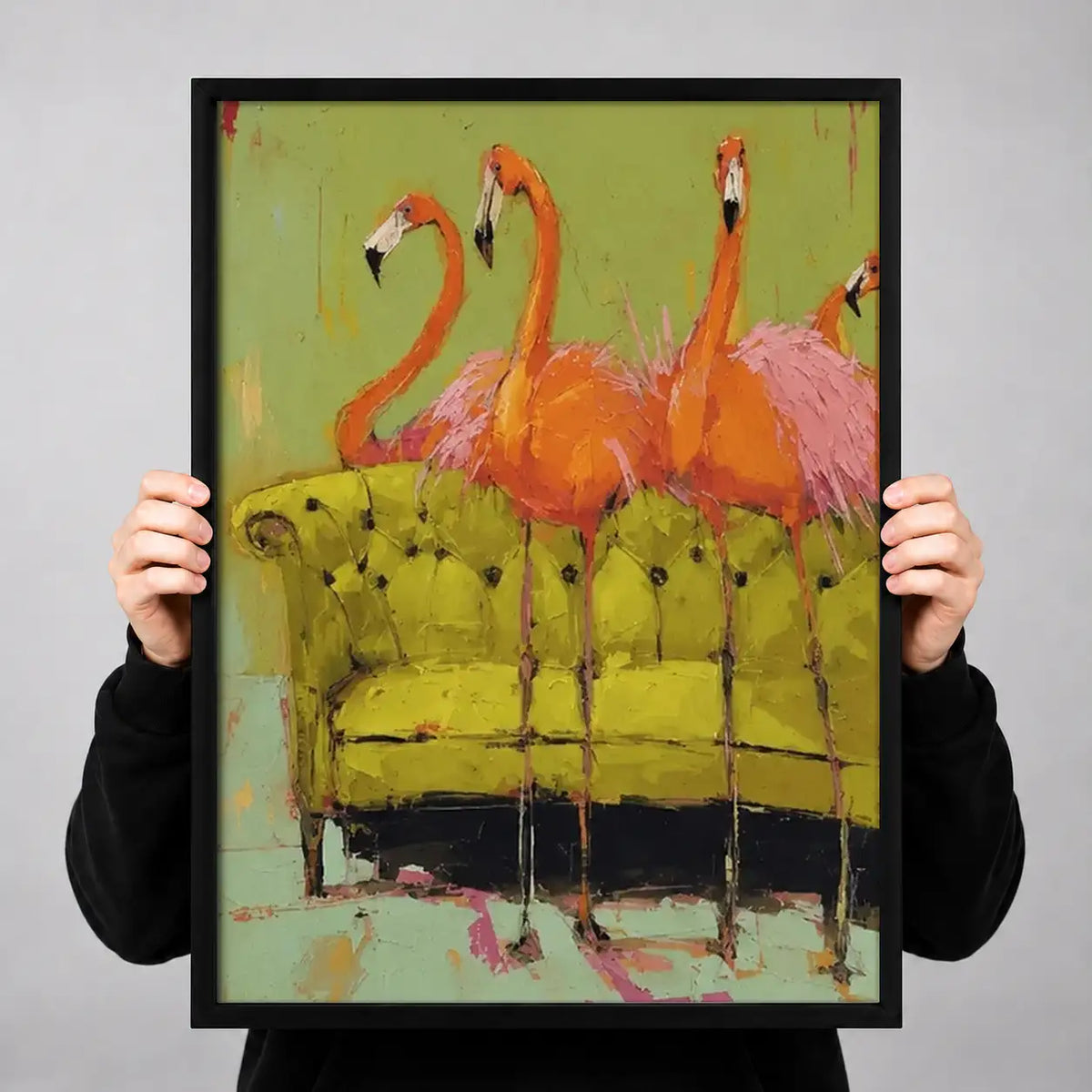 Flamingos on Vintage Sofa Wall Art 3
