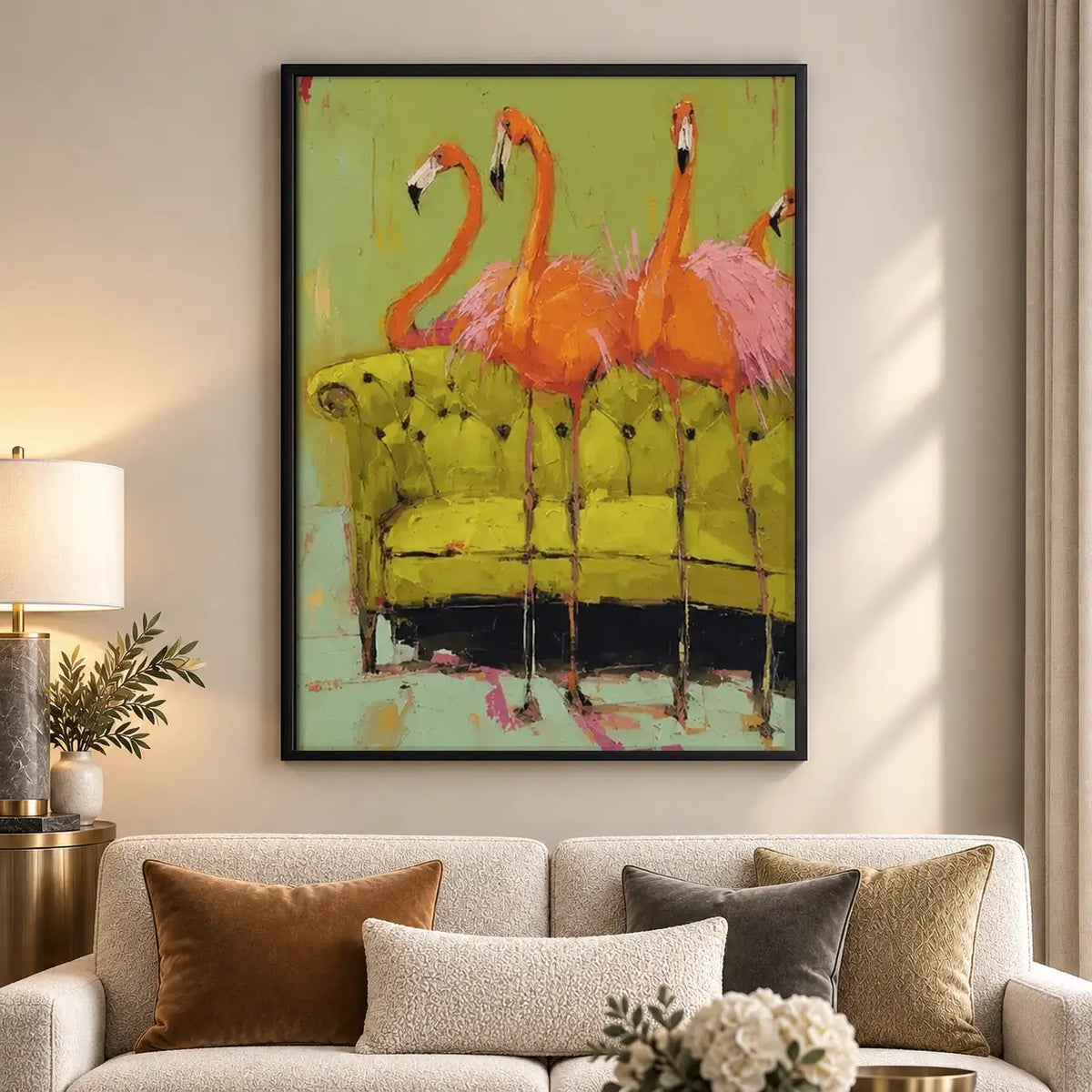Flamingos on Vintage Sofa Wall Art 5