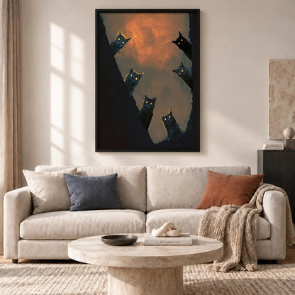 Floating Black Cats in Fiery Sky Wall Art 2