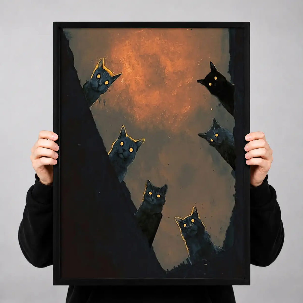 Floating Black Cats in Fiery Sky Wall Art 3