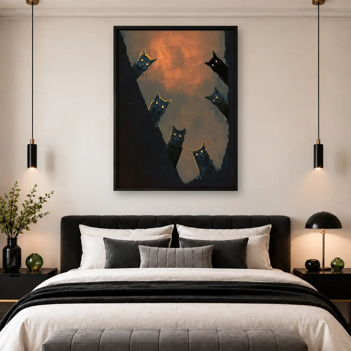 Floating Black Cats in Fiery Sky Wall Art 4