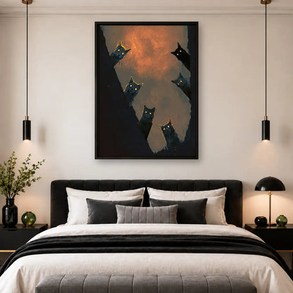 Floating Black Cats in Fiery Sky Wall Art 4
