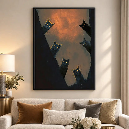 Floating Black Cats in Fiery Sky Wall Art 5