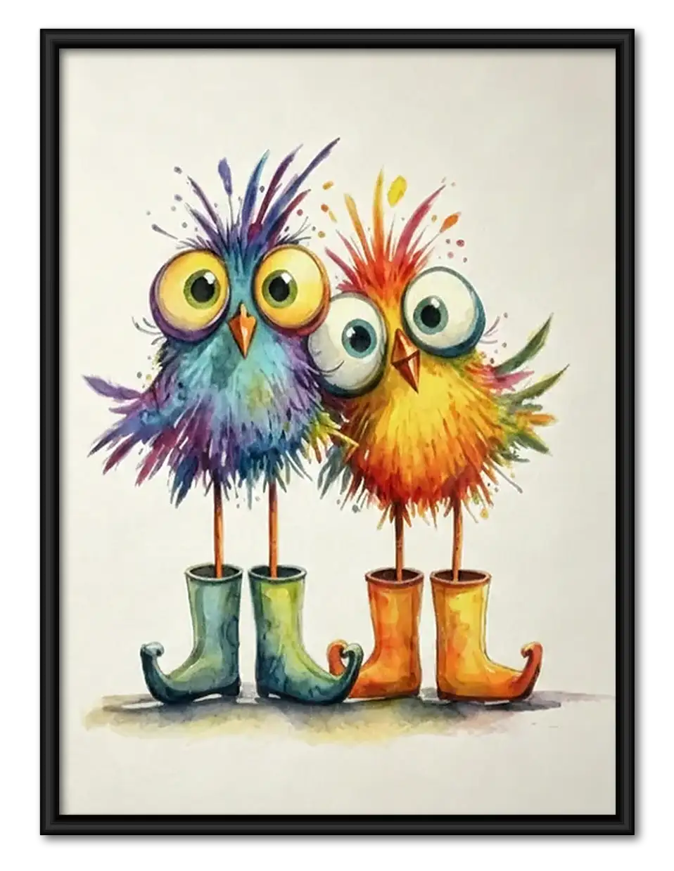 Fluffy Birds Wearing Colorful Boots Wall Art 1