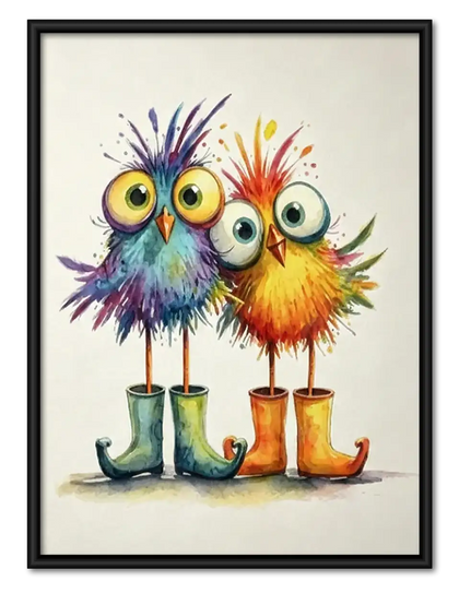 Fluffy Birds Wearing Colorful Boots Wall Art