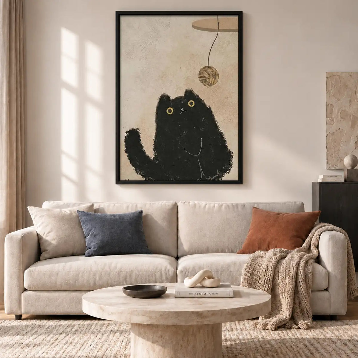 Fluffy Black Cat under Hanging Toy Wall Art 2