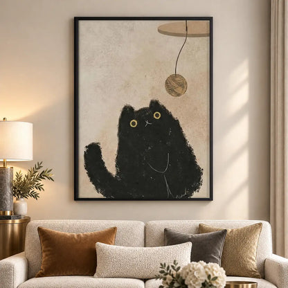 Fluffy Black Cat under Hanging Toy Wall Art 5
