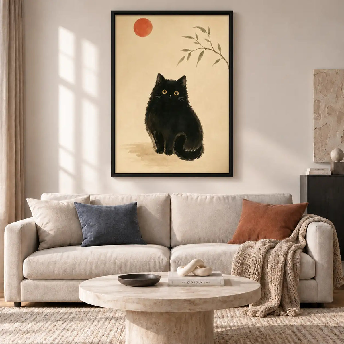 Fluffy Black Cat under Red Sun Wall Art 2