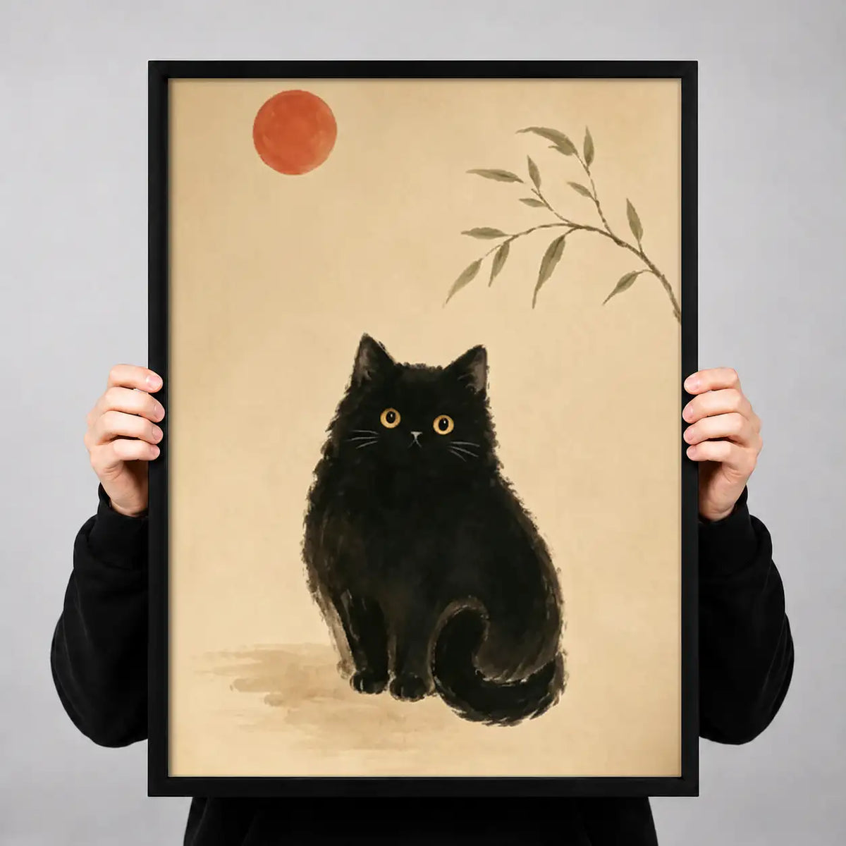 Fluffy Black Cat under Red Sun Wall Art 3