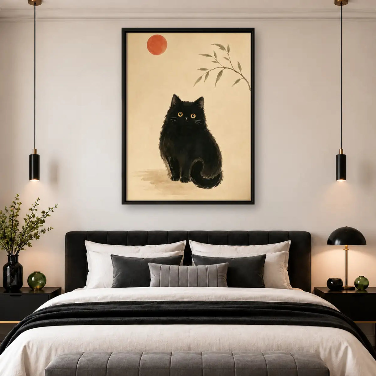 Fluffy Black Cat under Red Sun Wall Art 4