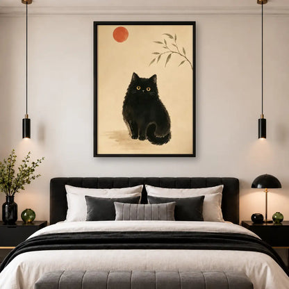 Fluffy Black Cat under Red Sun Wall Art 4