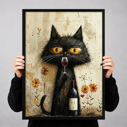 Fluffy Black Cat Wine Portrait Wall Art 3