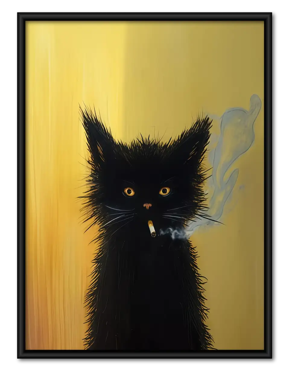 Fluffy Black Kitten on Yellow Wall Art 1
