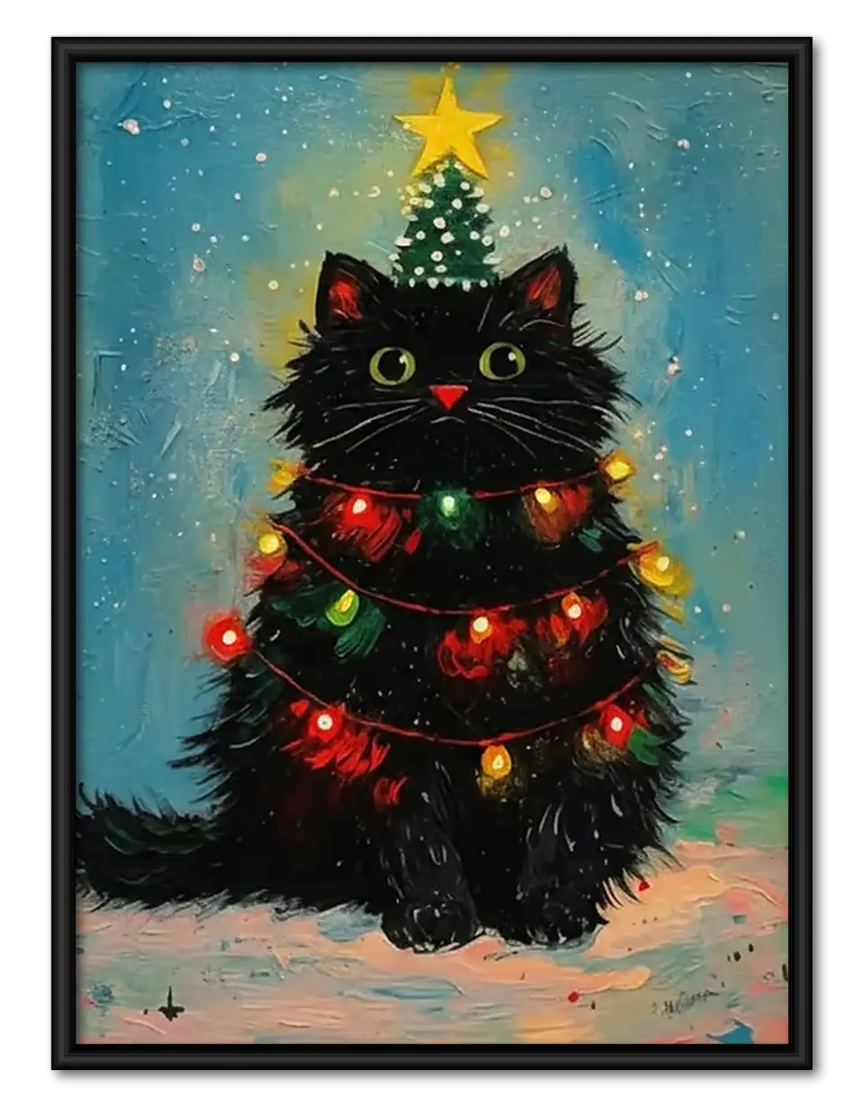 Fluffy Cat Christmas Tree Wall Art 1