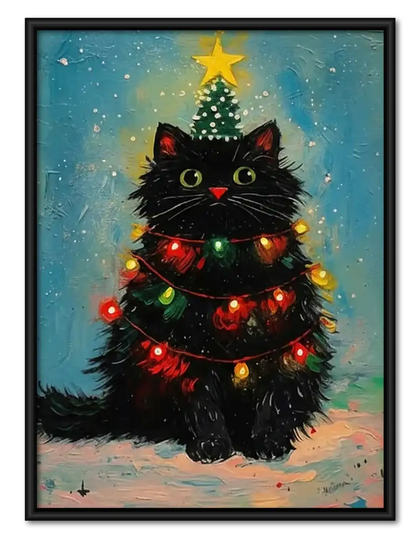 Fluffy Cat Christmas Tree Wall Art