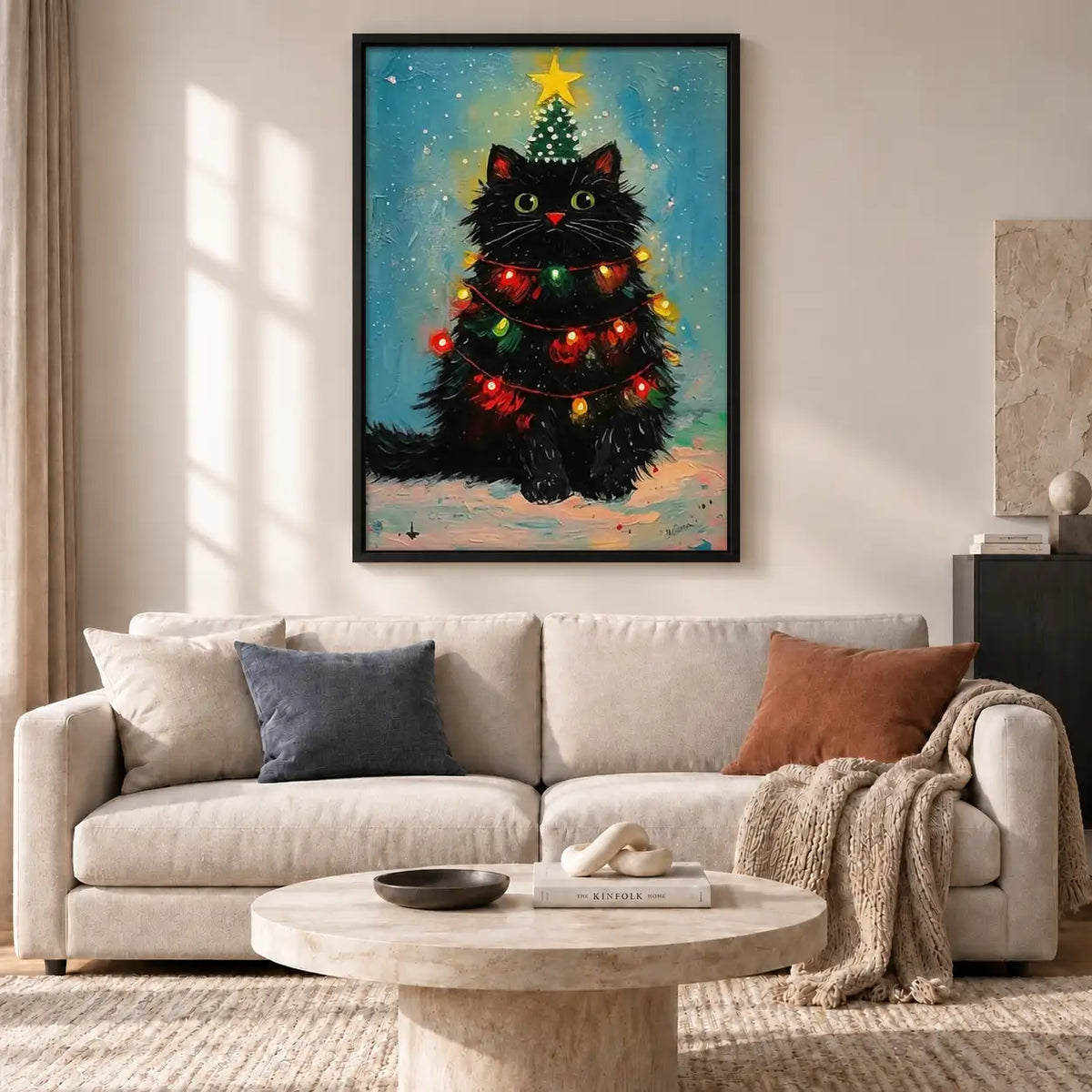 Fluffy Cat Christmas Tree Wall Art 2