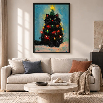 Fluffy Cat Christmas Tree Wall Art 2