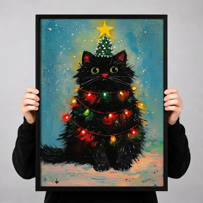 Fluffy Cat Christmas Tree Wall Art 3