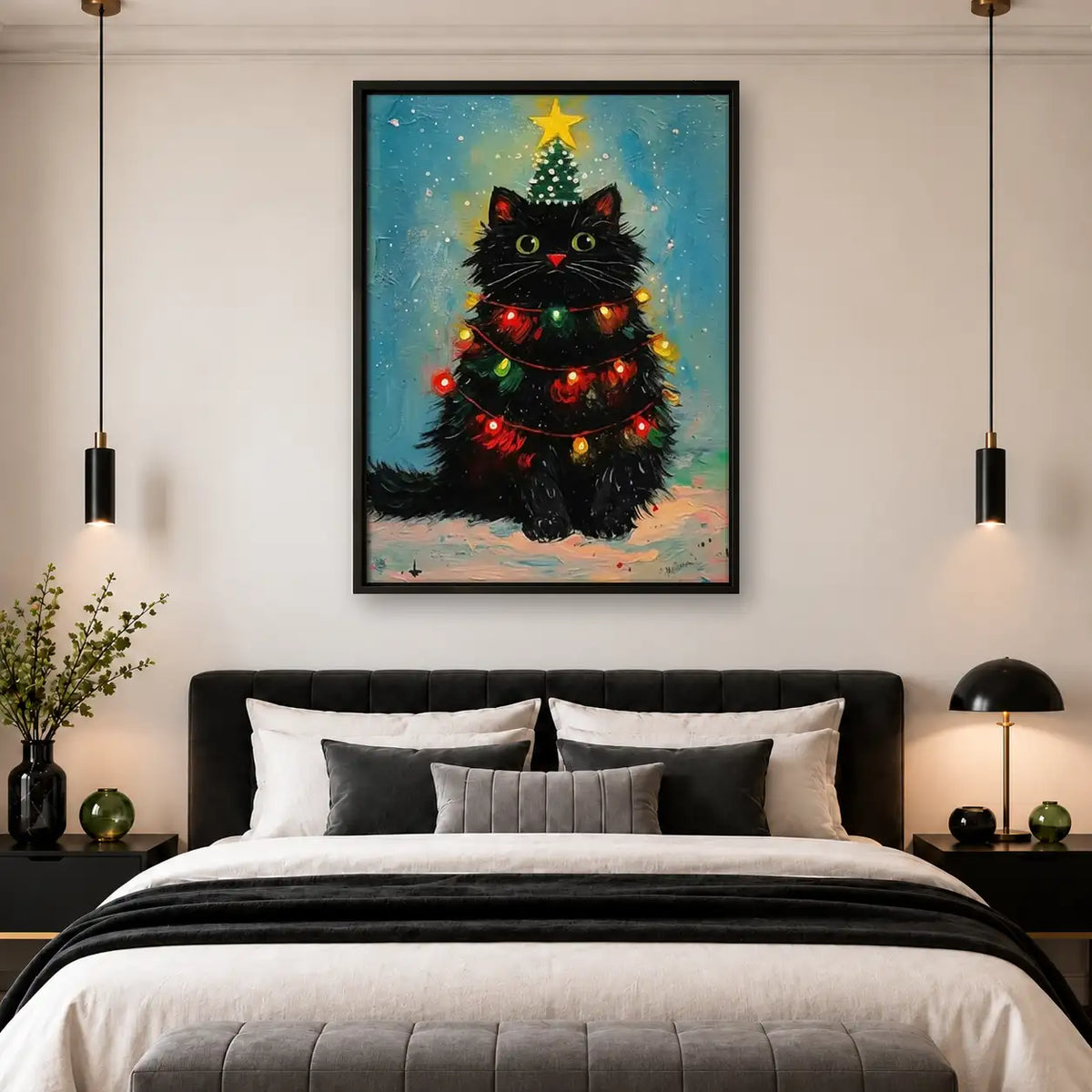 Fluffy Cat Christmas Tree Wall Art 4