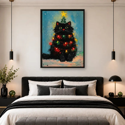 Fluffy Cat Christmas Tree Wall Art 4