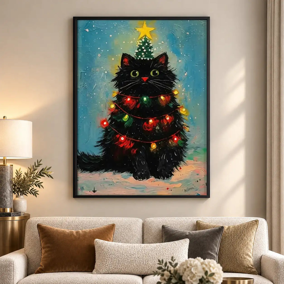 Fluffy Cat Christmas Tree Wall Art 5