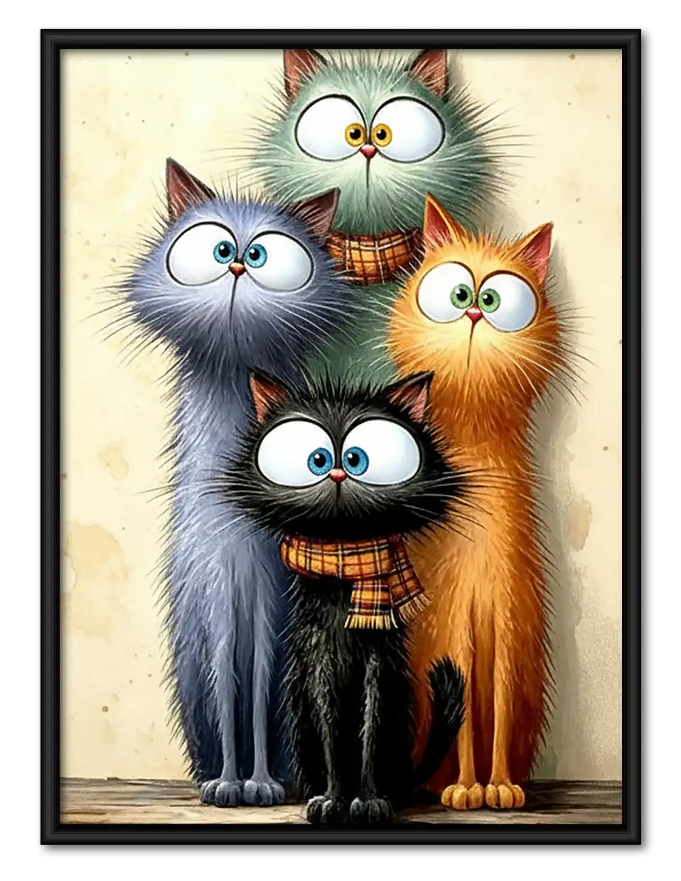 Fluffy Colorful Cat Family Wall Art 1