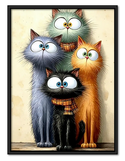 Fluffy Colorful Cat Family Wall Art