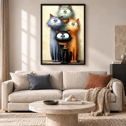 Fluffy Colorful Cat Family Wall Art 2